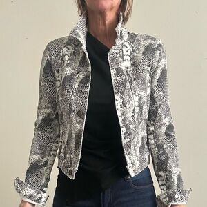 BDG Black and White Snake Print Jean Jacket